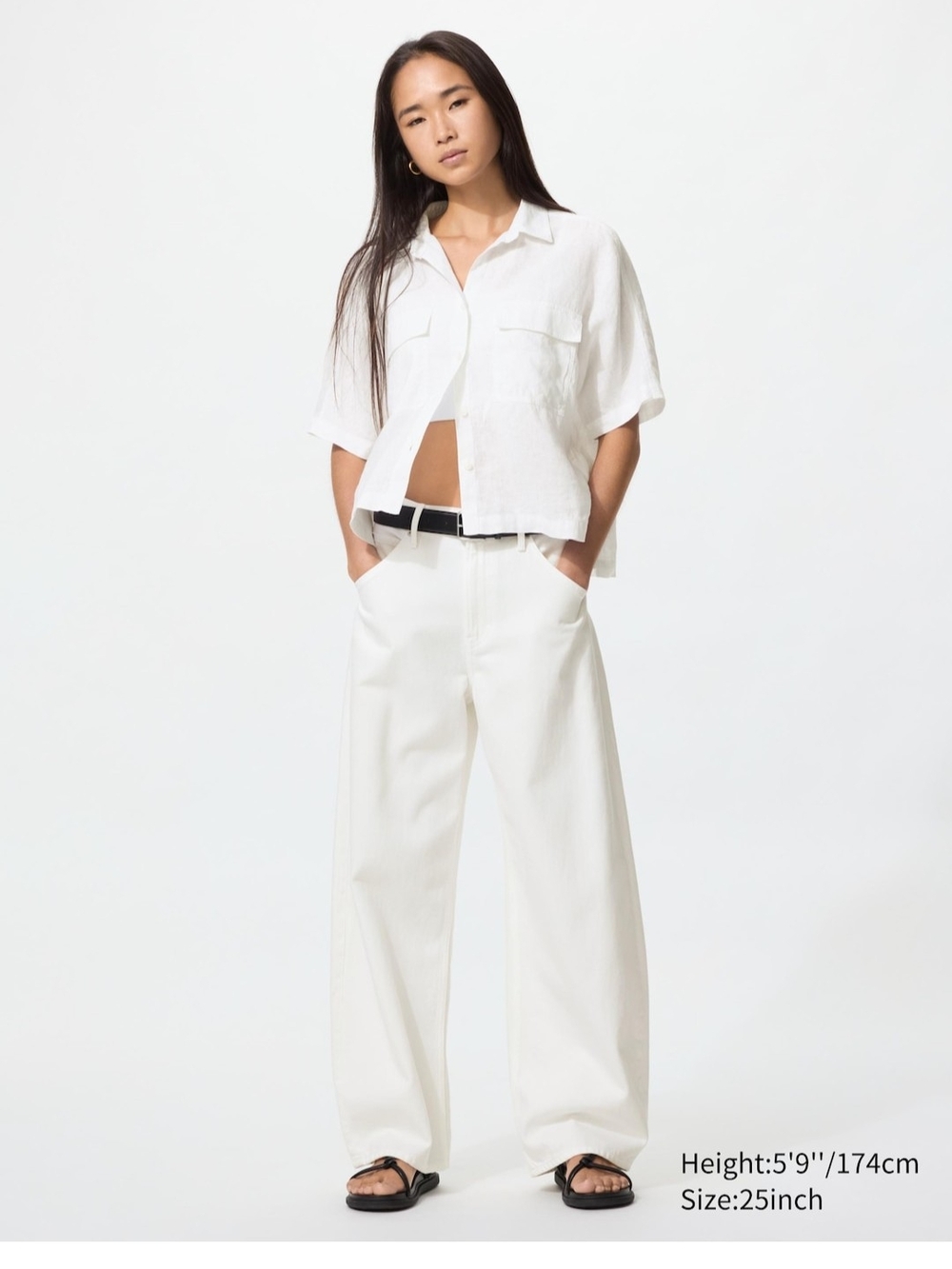 Uniqlo High-Rise Wide-Leg Barrel Jeans, White, Size 27, Shortened To 25"